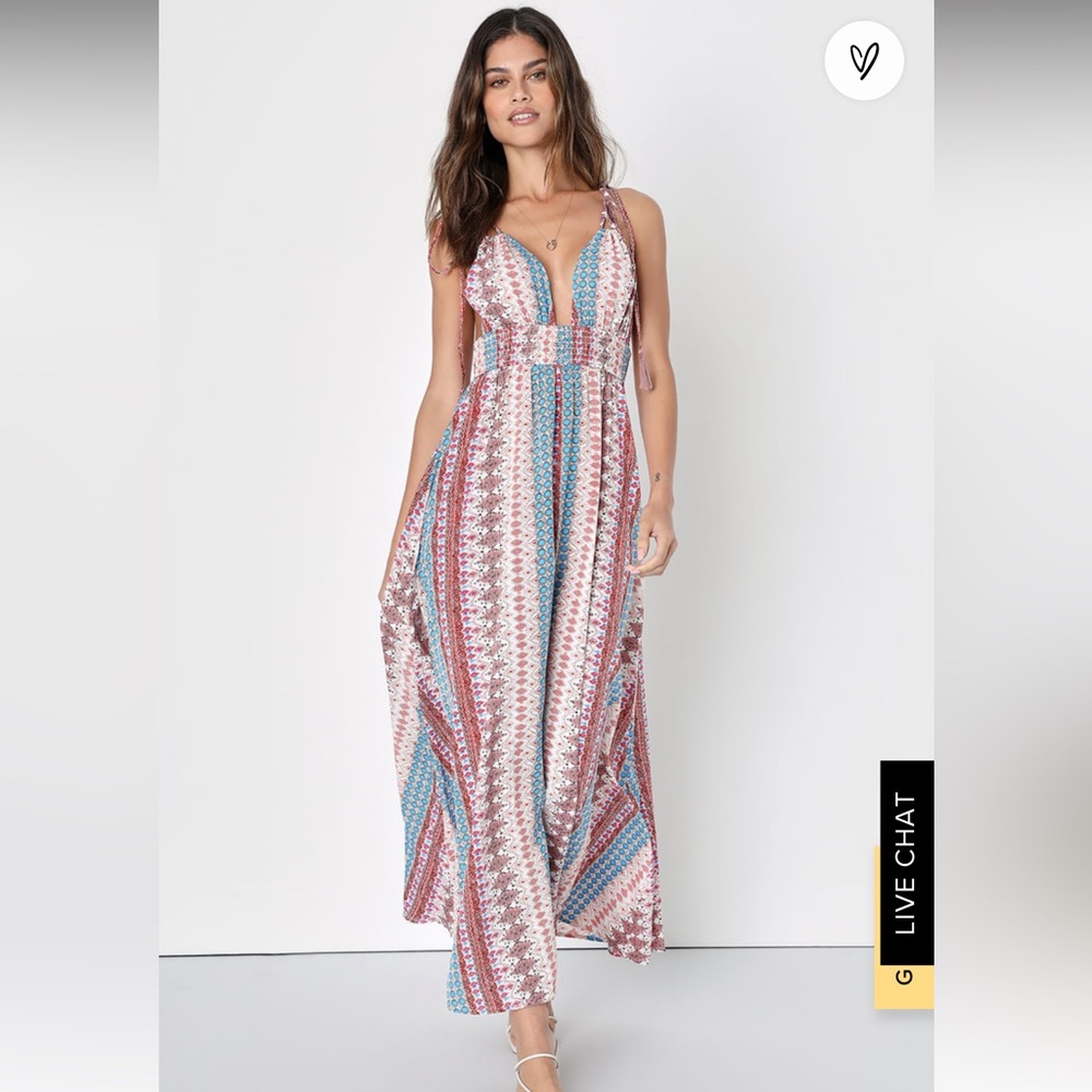 Maxin’ Relaxin’ Blue Multi Print Sleeveless Tie Strap Maxi Dress